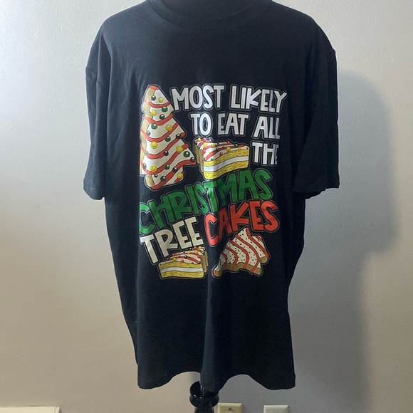 “Most Likely To Eat All The Christmas Tree Cakes” Black Tee T-Shirt Sz XXL NWOT - Picture 1 of 2